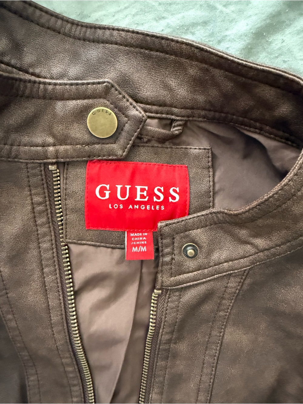 GUESS Brown Faux Leather Zip-Front Moto Jacket - Picture 2 of 2